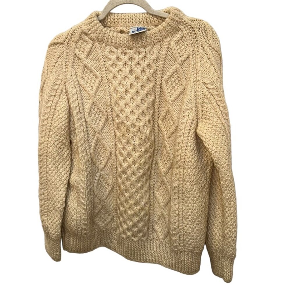 John Molloy Classic IRISH Hand Fishermans Aran cable knit sweater cream …